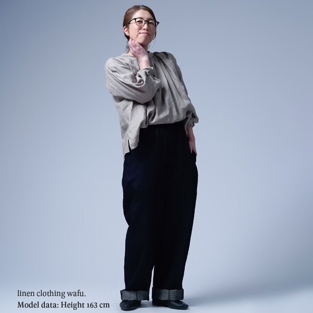 wafu】 全て日本で作る リネンデニム ワイドイージーパンツ / ダーク