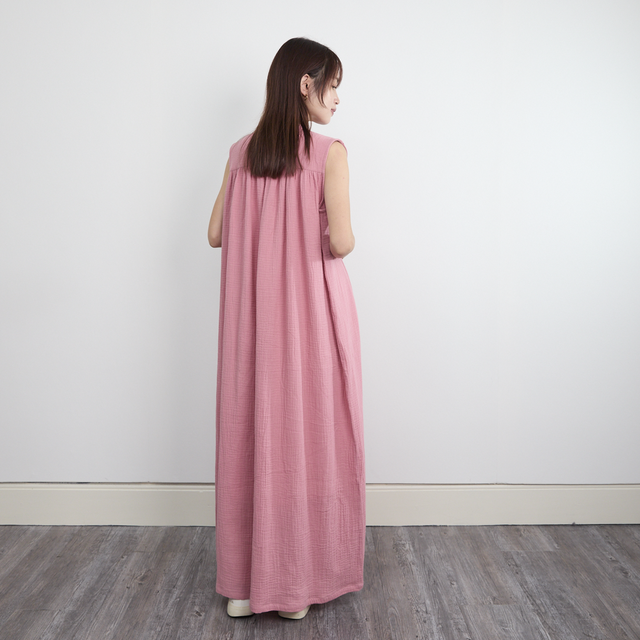 サラッと着れる コットン ダブルガーゼ ノースリーブシャツワンピース