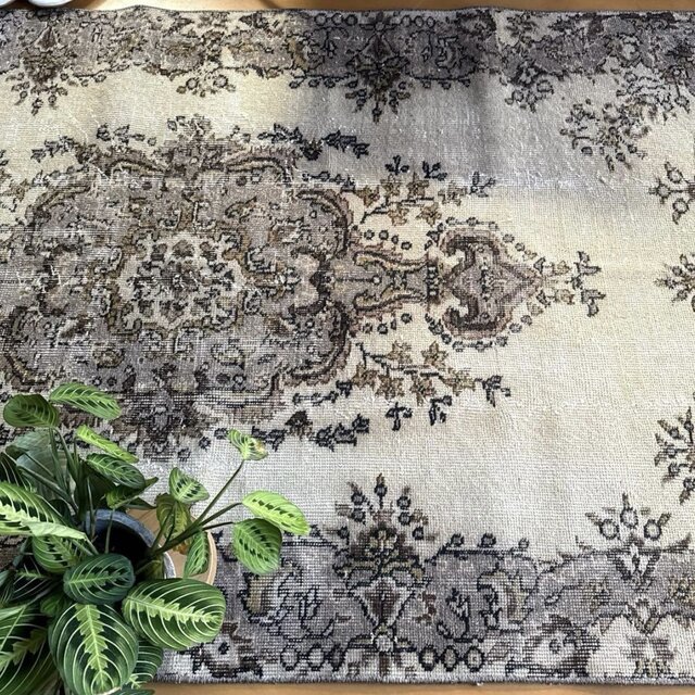 116×204 グレージュ×ブラウン 王道メダリオン トルコヴィンテージラグ