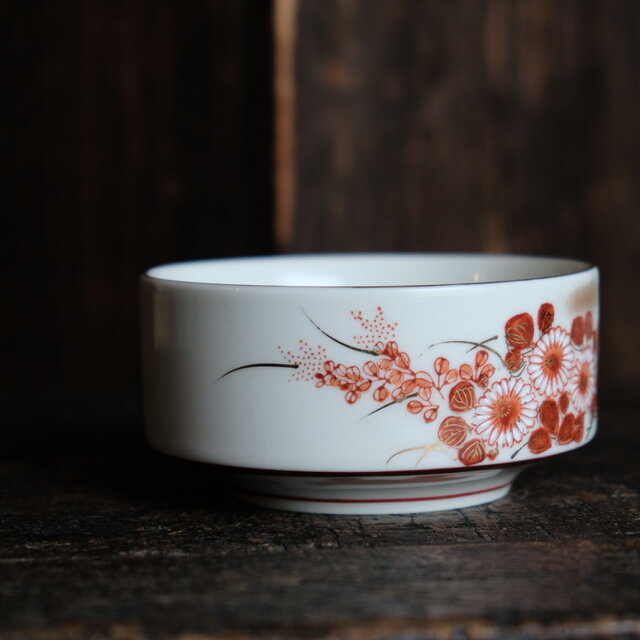 お正月に◇美しい赤絵。久谷焼 花文赤絵金彩盛鉢 小鉢 和食器 工芸品