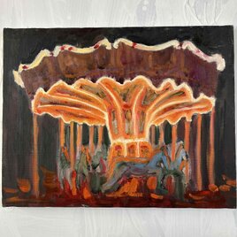 油彩画 原画「近所の風景 高速と空2」アート 絵画 22×27㎝ F3