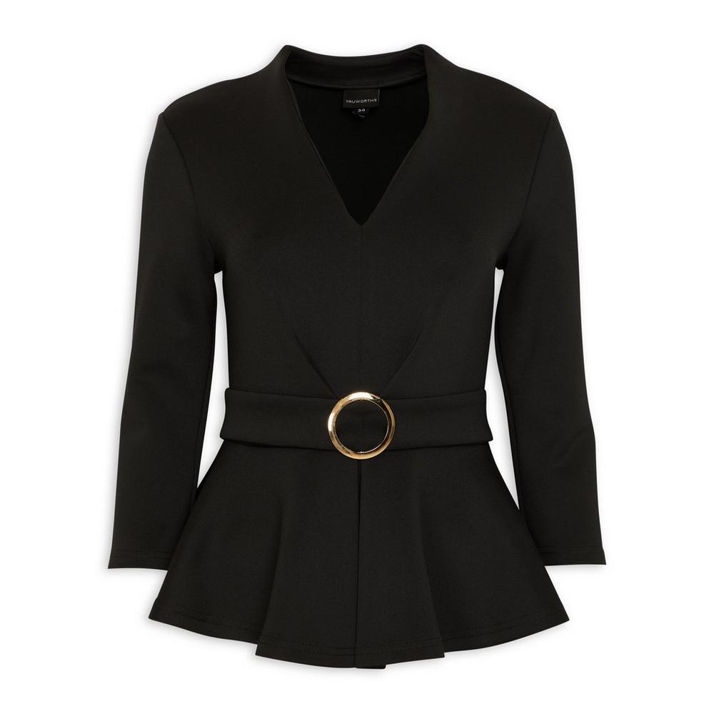 Black Peplum Top (3148564) | Truworths