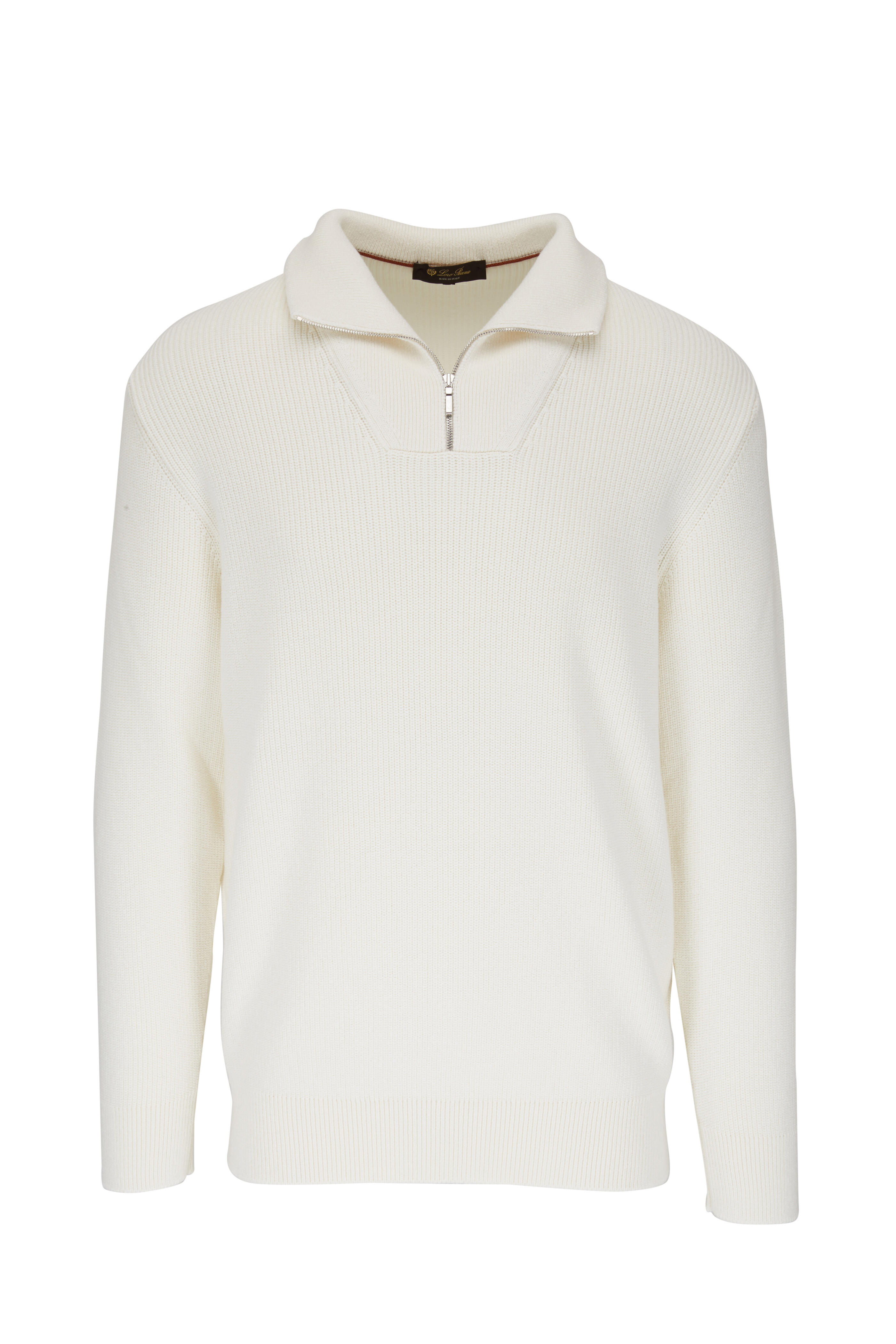 Loro Piana - White Cotton & Silk Quarter Zip Pullover