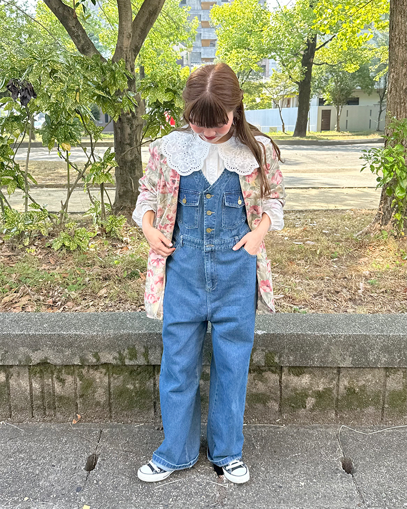 Vネックスリーブレスボタンデニムジャンプスーツ | ファッション通販