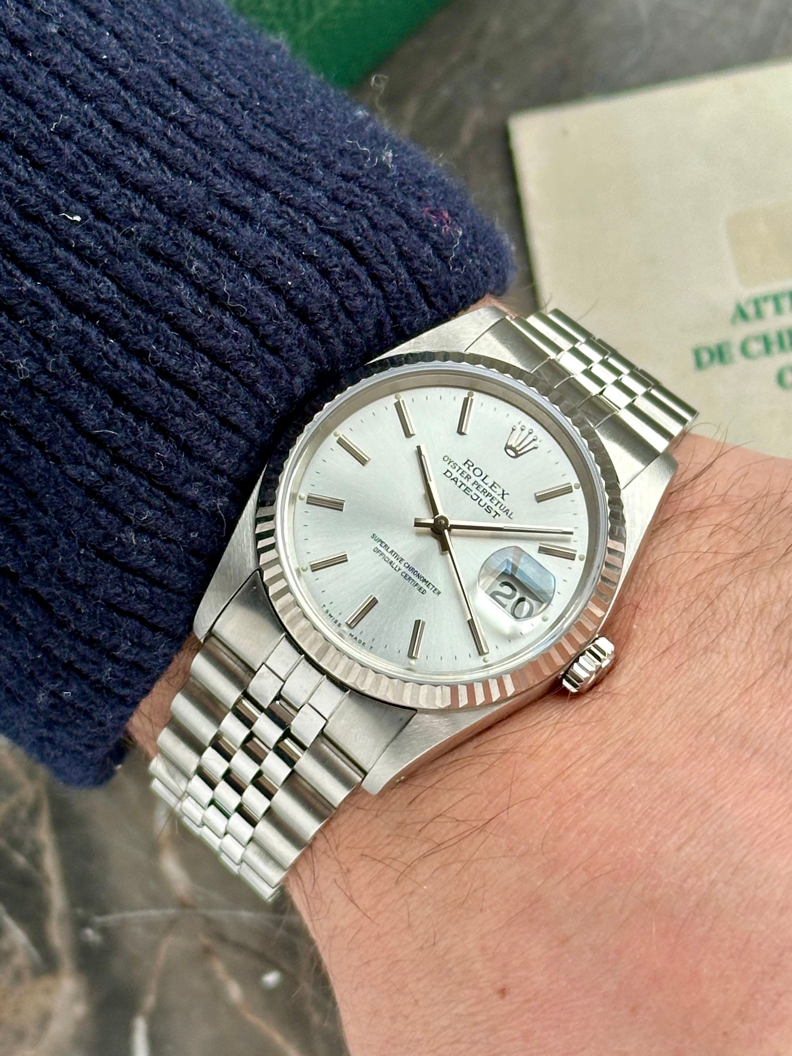 Rolex Datejust 16234 Silver 1989 with original box and papers