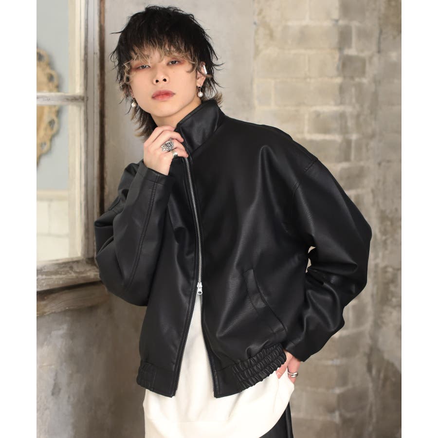 ◇エコレザーオーバーサイズジップアップジャケット◇[品番