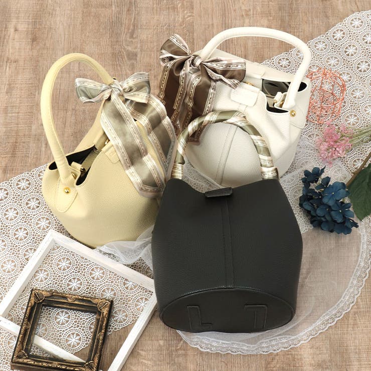 スカーフ付きワンハンドルラウンド2wayパーティーバッグ ハンドバッグ