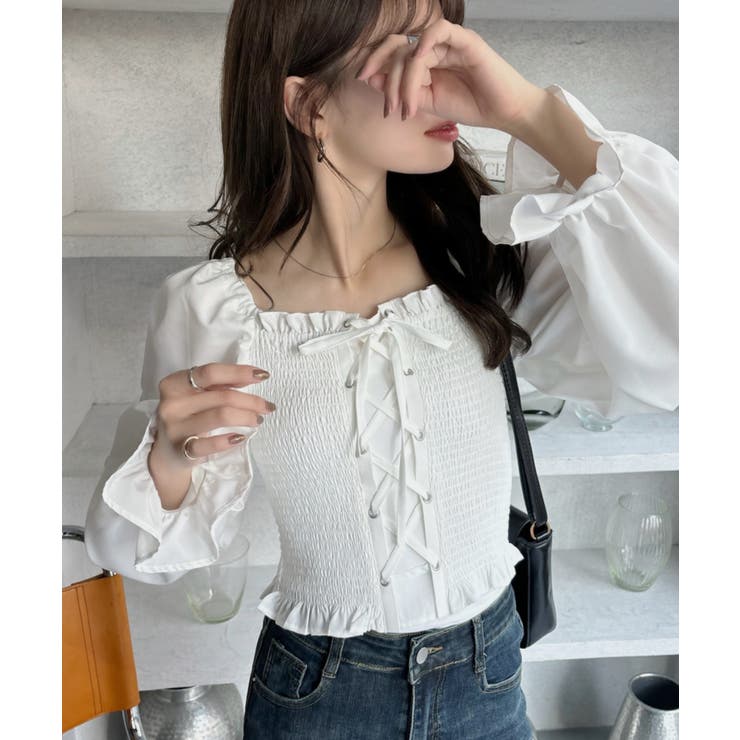 レースアップ 2WAY ボリュームスリーブ ブラウス[品番：ORGW0009366