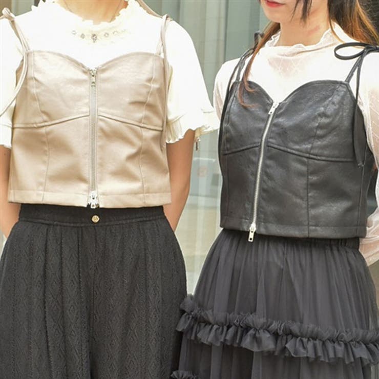 リボンフェイクレザービスチェ[品番：IGAW0005322]｜axes femme