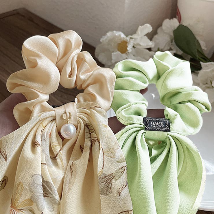 花柄 スカーフシュシュ春夏リボンヘアゴム[品番：AGCW0004014