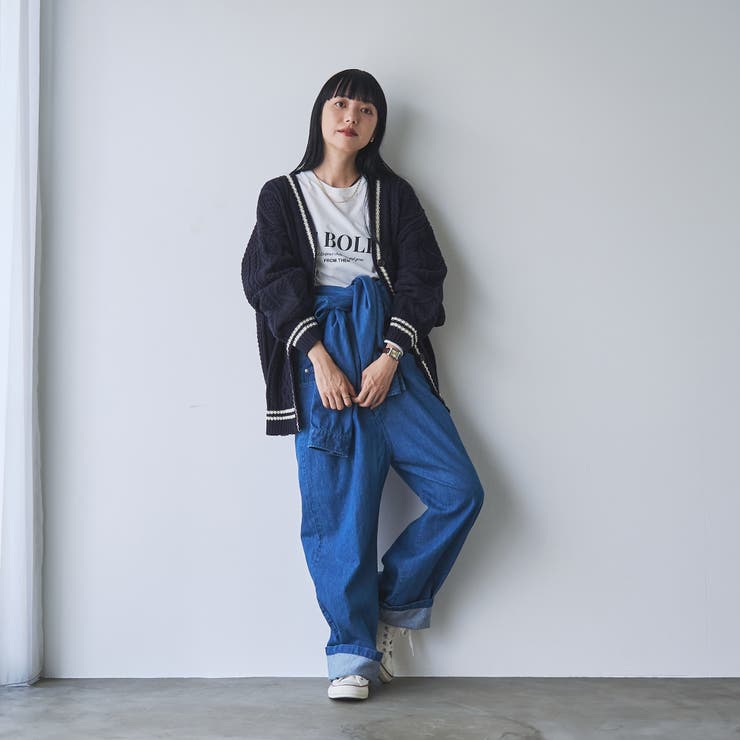 ケーブル編みVネックラインカーディガン[品番：COEW0006598]｜coen