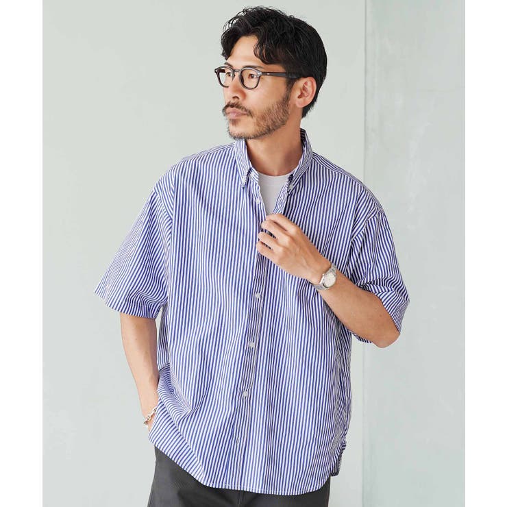 ストライプシャツ 半袖シャツ メンズ[品番：JG000014502]｜JIGGYS SHOP