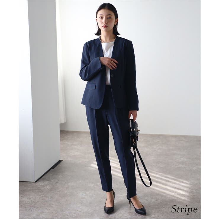 洗える〉機能性シャドーストライプパンツスーツセット[品番