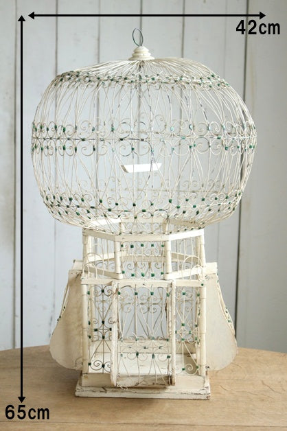 1920年代白ペイントのバードケージ（鳥籠）大（高さ65cm） フランス