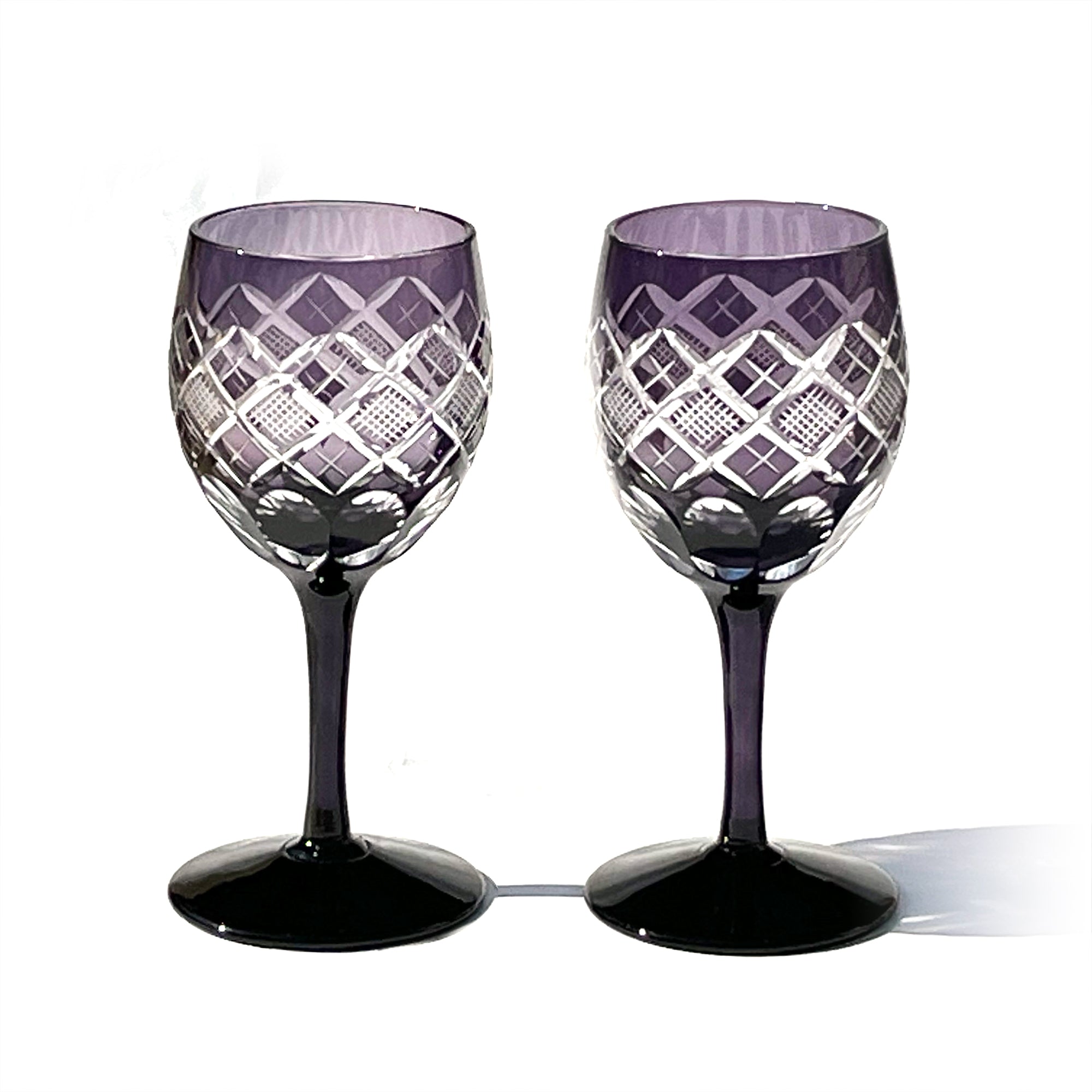江戸切子 矢来魚子紋 ワイングラス 江戸紫 ｜江戸切子グラスなら