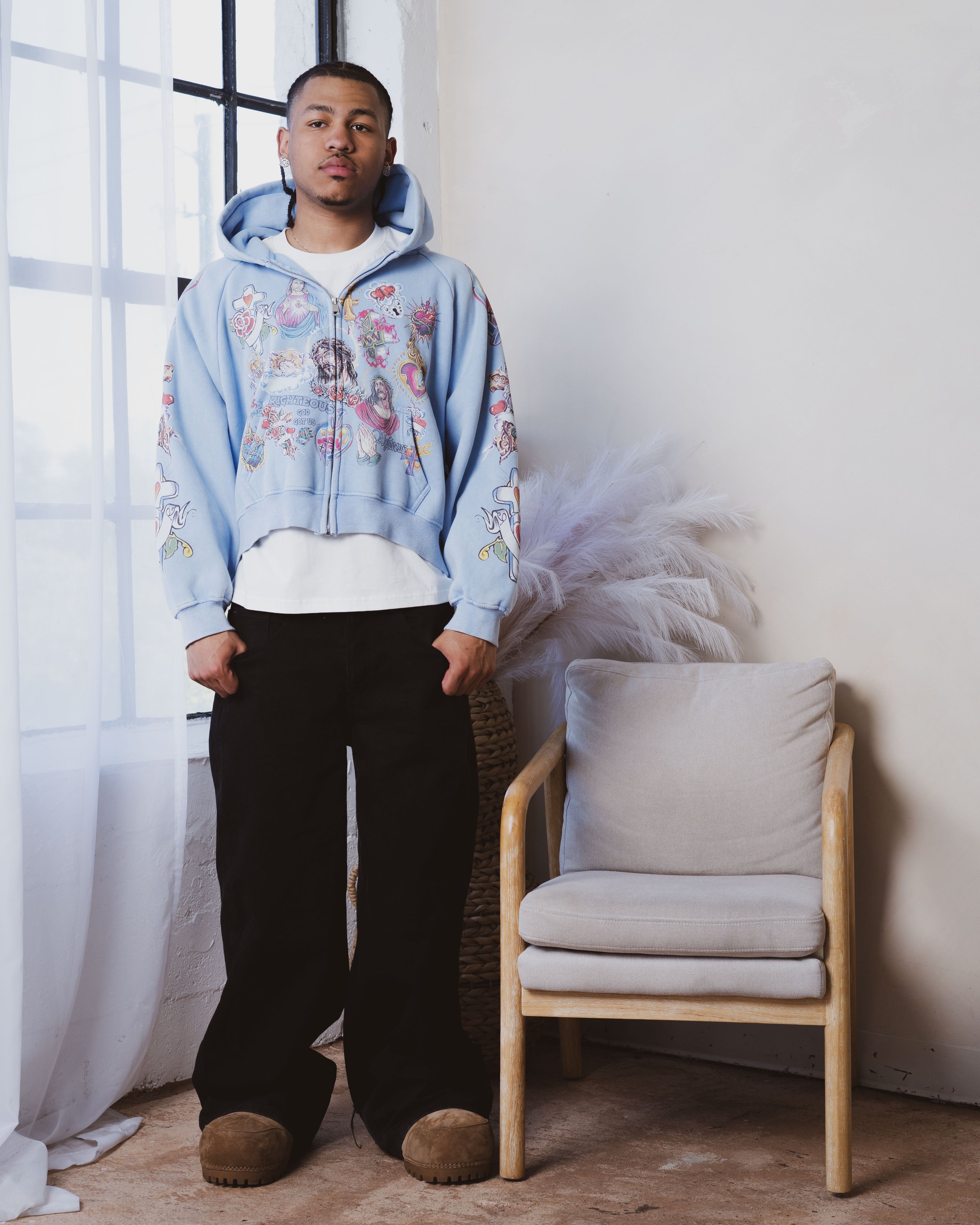 We Are Righteous | Risen King Cropped Zip (Blue) | Hoodies