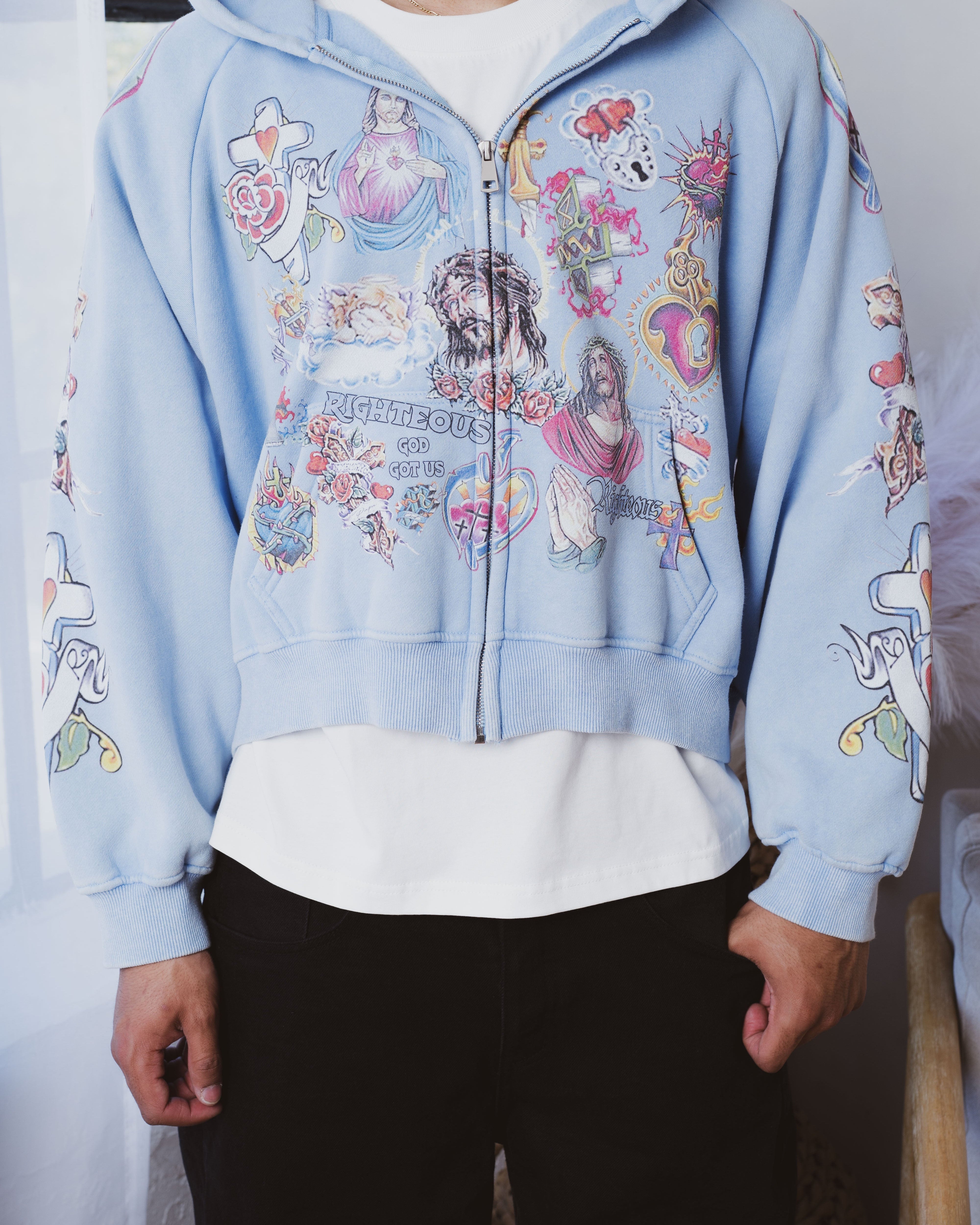 We Are Righteous | Risen King Cropped Zip (Blue) | Hoodies