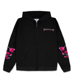 Washed Black Cherry Blossom-Embroidered Cotton Zip Hoodie