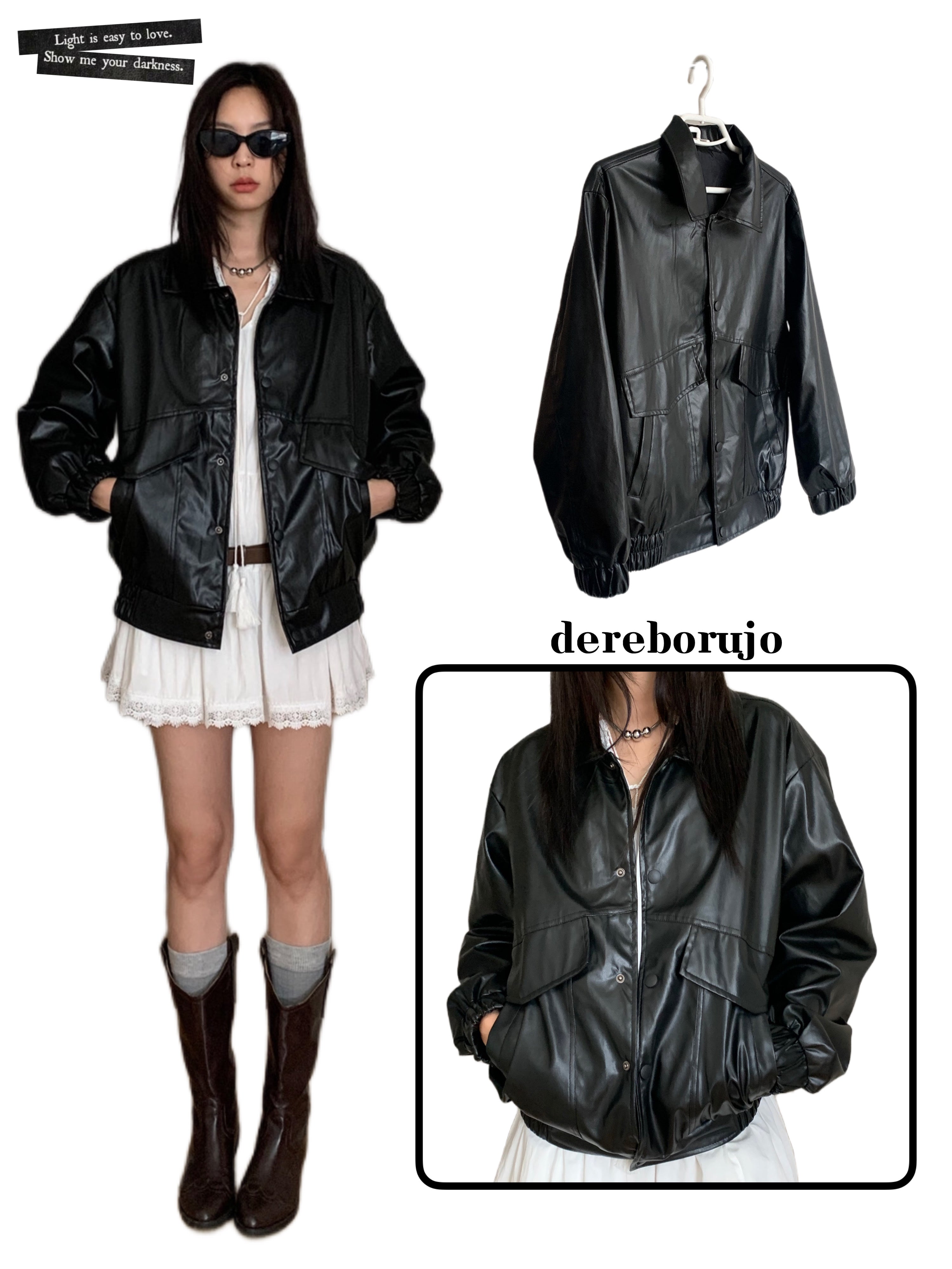 シャインブラックルーズレザージャケット - dereborujo | 60% - アジア
