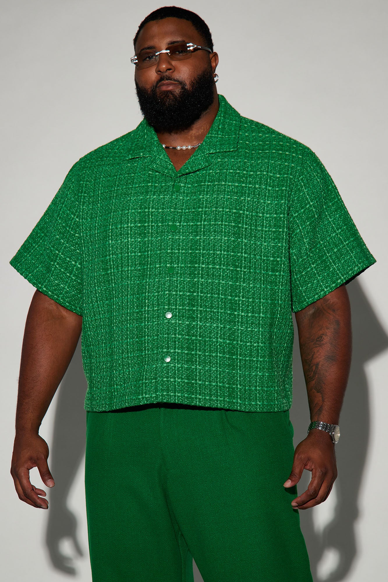 Fenway Boucle Cropped Button Up Shirt - Green | Fashion Nova