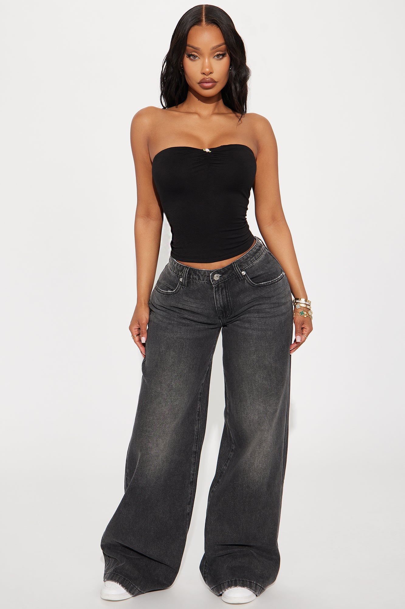 Blake Non Stretch Slouchy Wide Leg Jeans - Black Wash | Fashion Nova