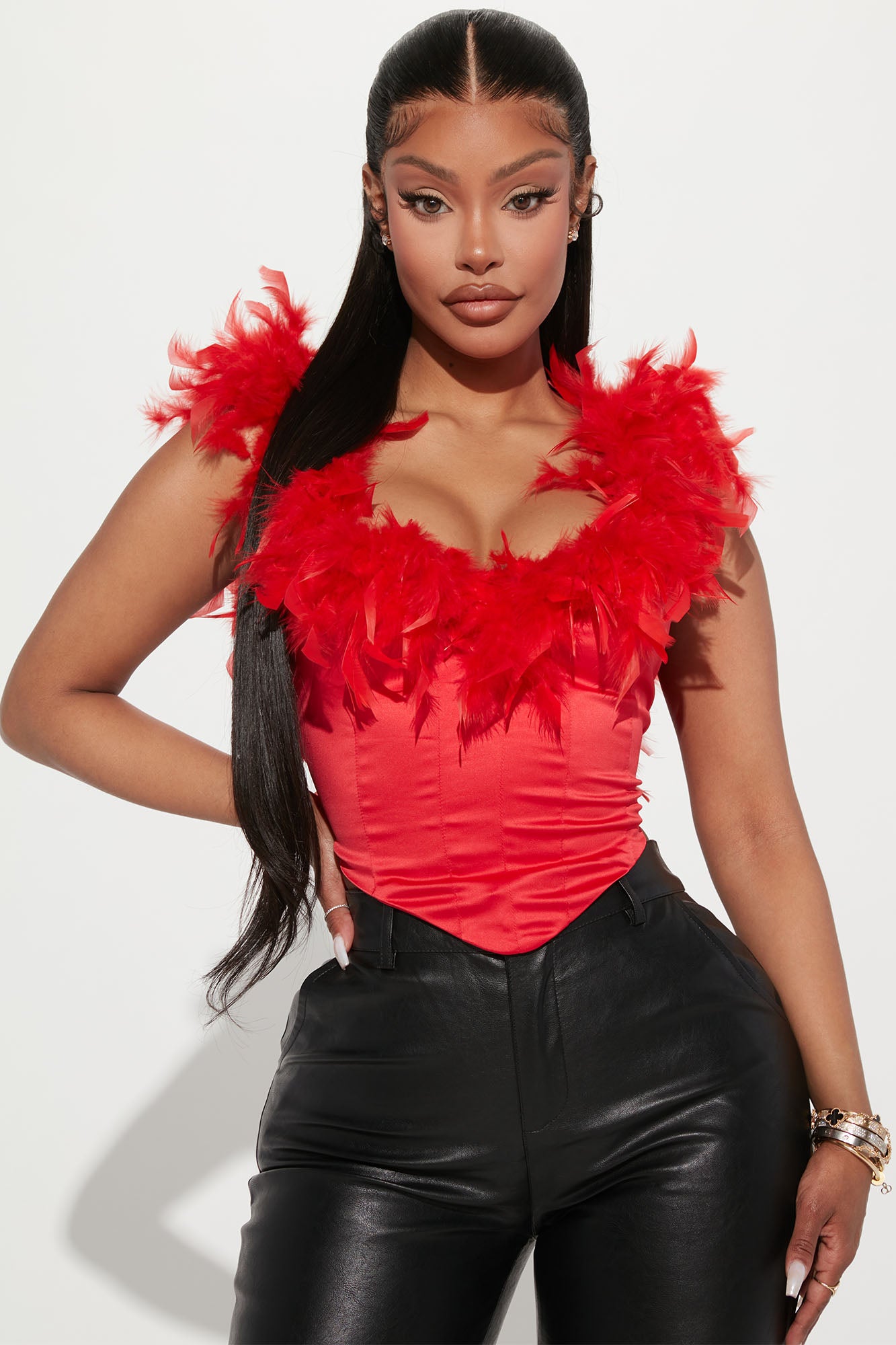 All For You Feather Top - Red | Fashion Nova