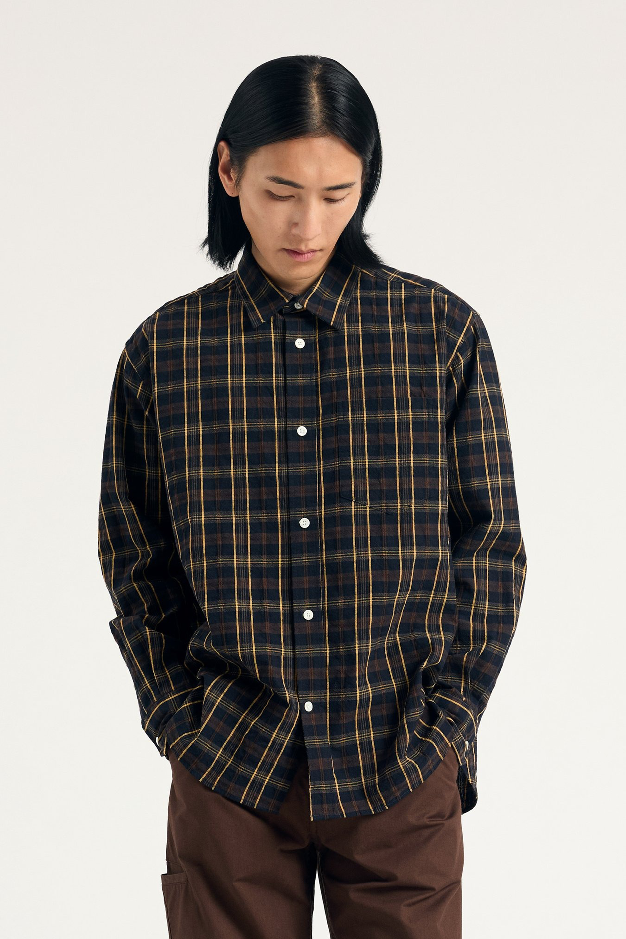 SPORTIVO [Ole oversized wool check shirt dark navy check]