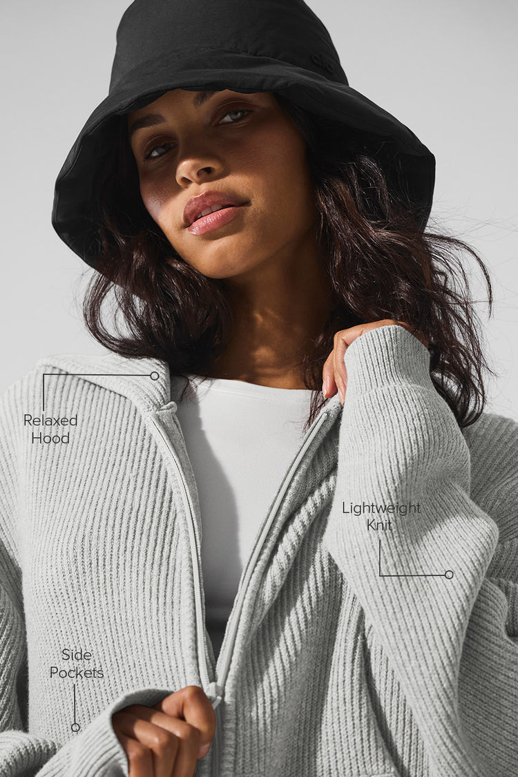 Domain Rib Knit Full Zip Sweater - Athletic Heather Grey | ALO