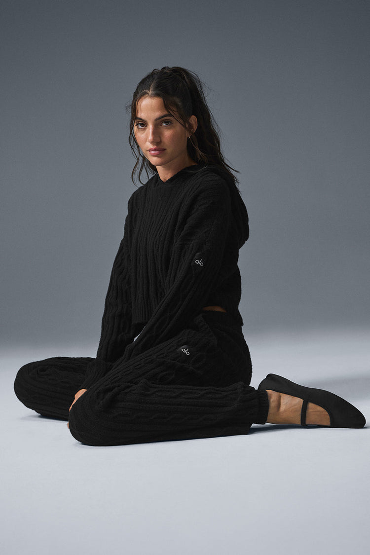 Cable Knit Winter Bliss Hoodie - Black | ALO