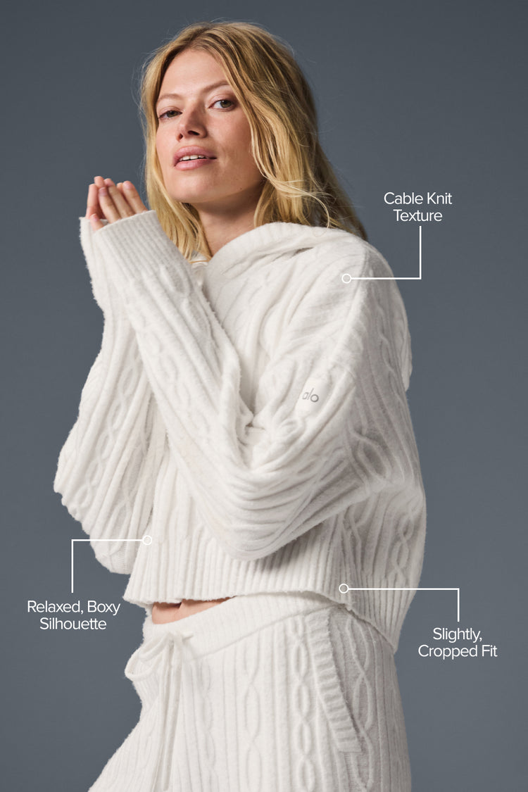 Cable Knit Winter Bliss Hoodie - Ivory | ALO