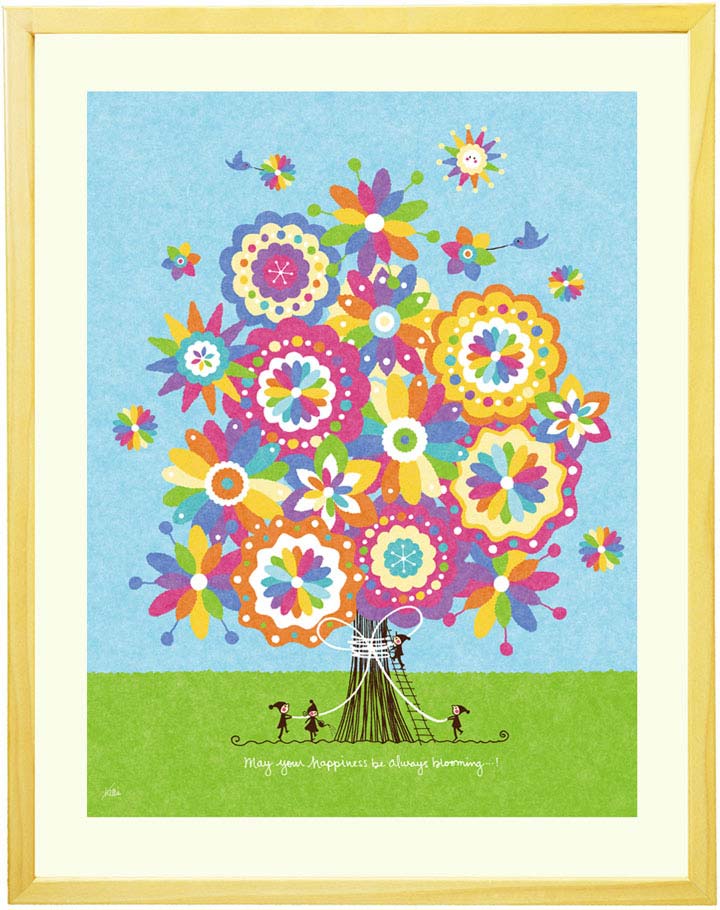 可愛い絵画 インテリア 絵 部屋や玄関に飾る絵 「幸せの花束(虹色