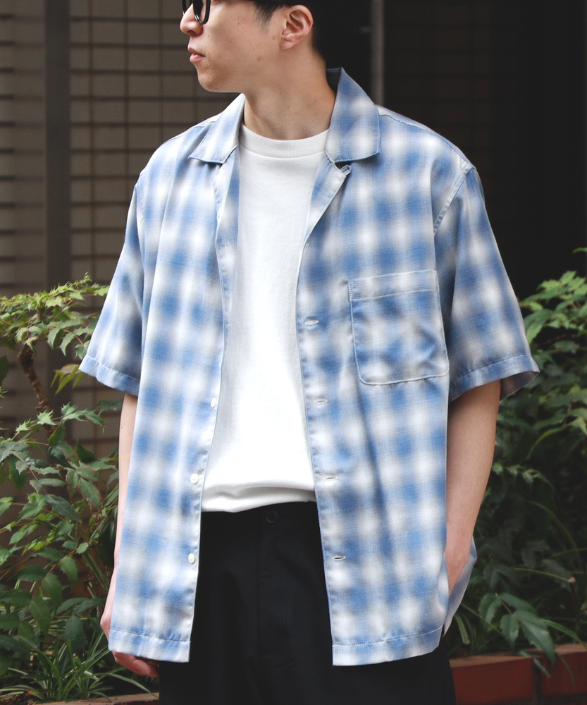 オンブレチェック半袖シャツ(M サックス): トップス｜Right-on公式