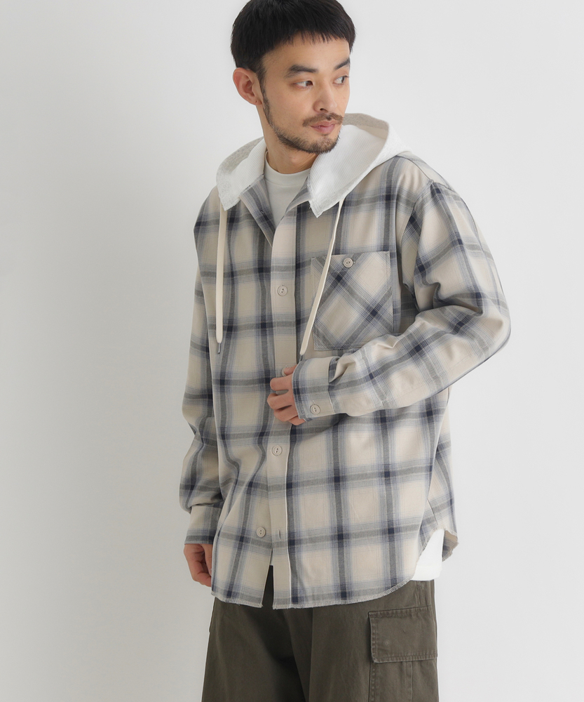 フード付きチェックシャツ(S ブルー): トップス｜Right-on公式