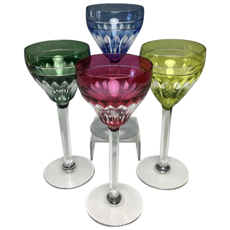 Circa 1930 Val Saint Lambert Overlay Glass Wines. For Sale at Ruby