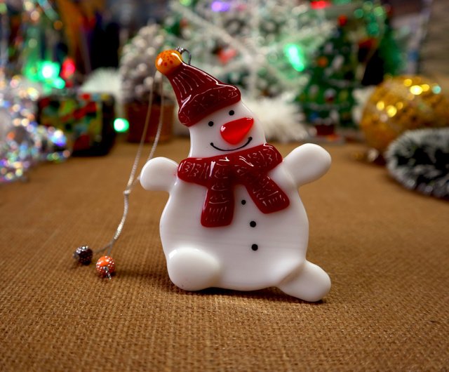 ウクライナ 雪だるまのクリスマスツリーの飾り、溶融ガラスの