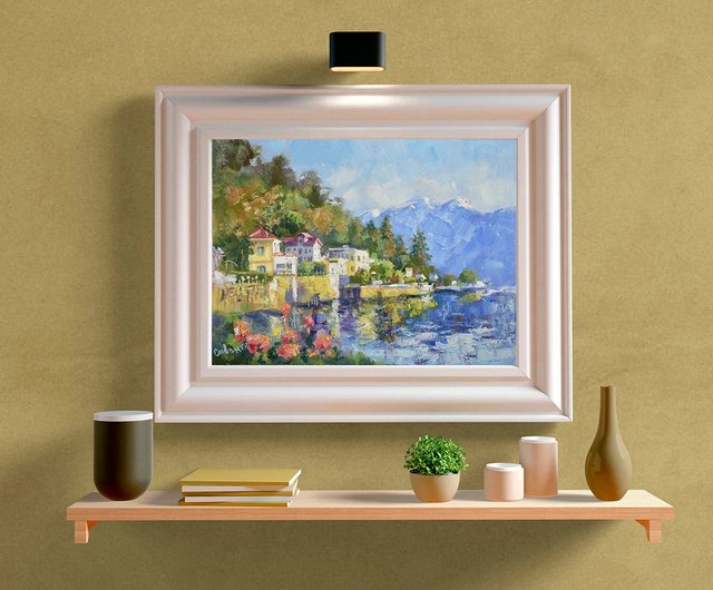 ロシア イタリア 絵画 コモ湖 オリジナルアート 風景 イタリアのアート