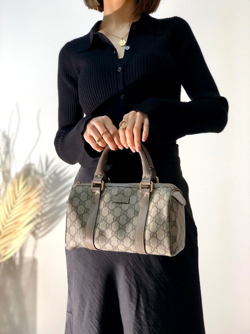 日本直送 名牌中古包 】GUCCI グッチ GG柄 PVC レザー ボストンバッグ