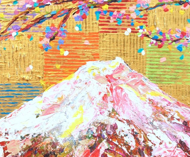1点もの作品再販なし【赤富士と鶴の絵】 開運 幸運 日本風 日本の画家