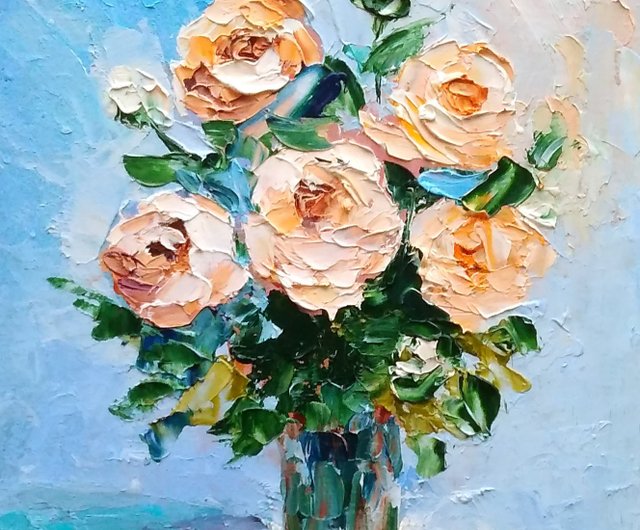 10%OFF】ロシア 花束バラのオリジナル油絵、花のアートワーク
