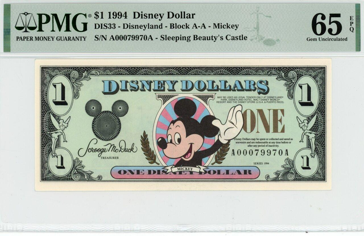 1994 $1 Disney Dollar Mickey PMG 65 EPQ (DIS33) - Elite Coinage Co.