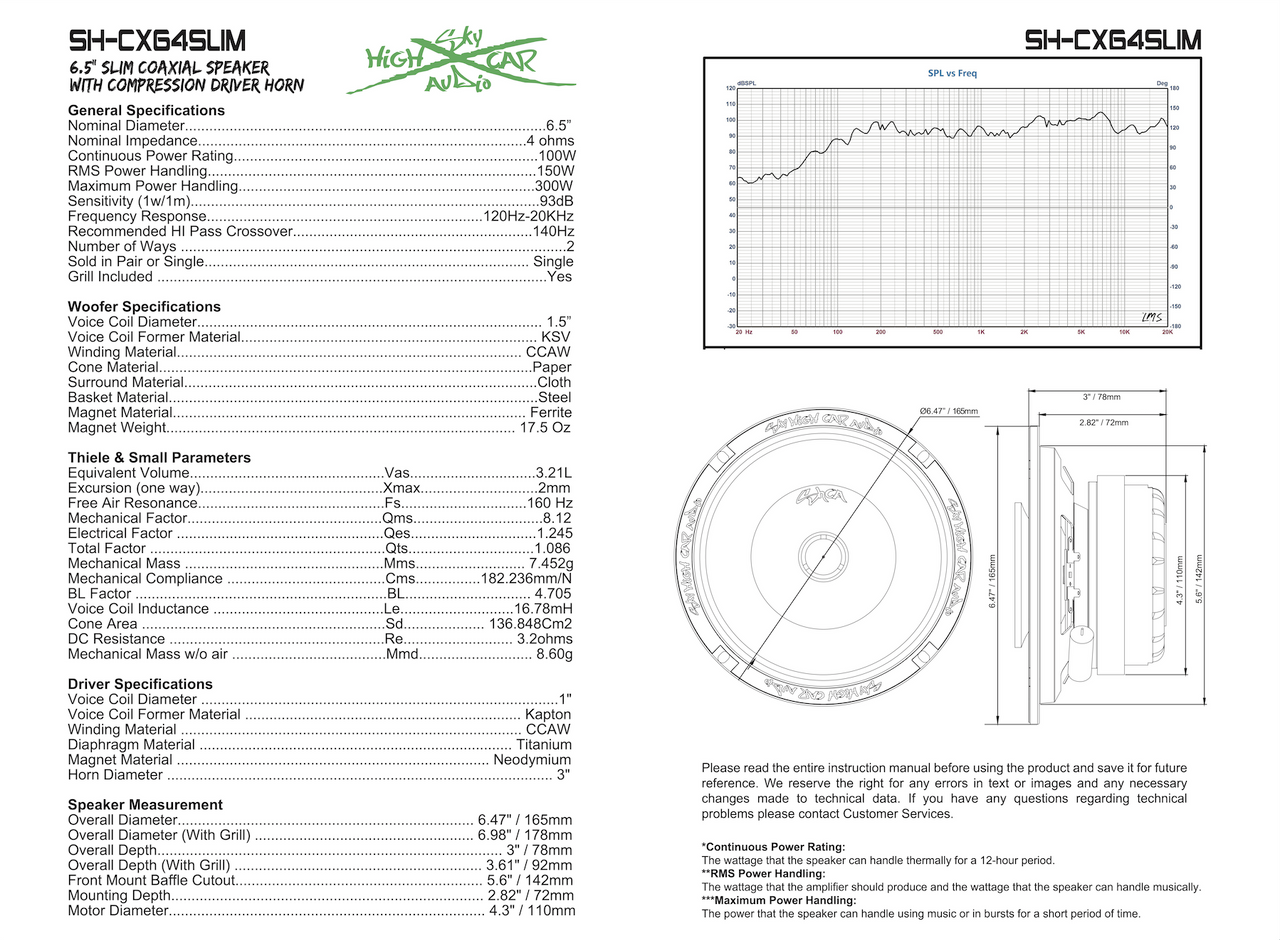 Sky High Car Audio SH-CX64SLIM 6.5 Slim Coaxial Speakers