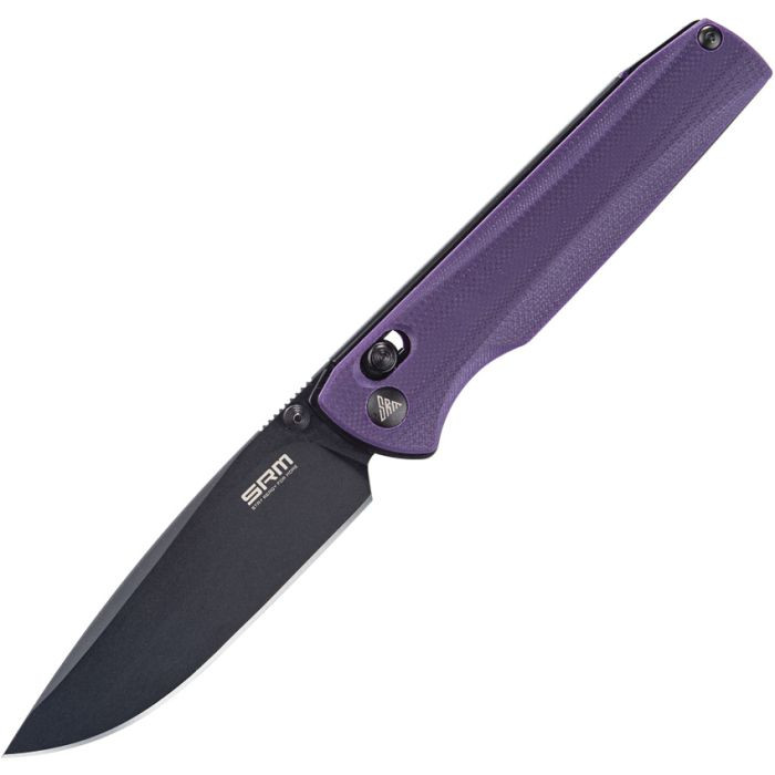 SRM 258L Folding Knife Purple G10 Handle D2 Plain Black Blade