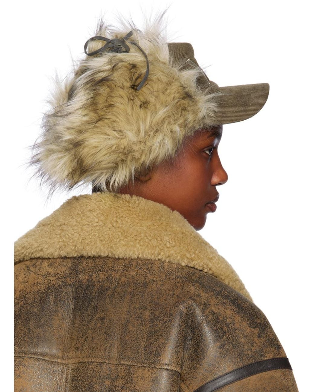 OPEN YY カーキ フェイクファー イヤーフラップ コーデュロイ キャップ