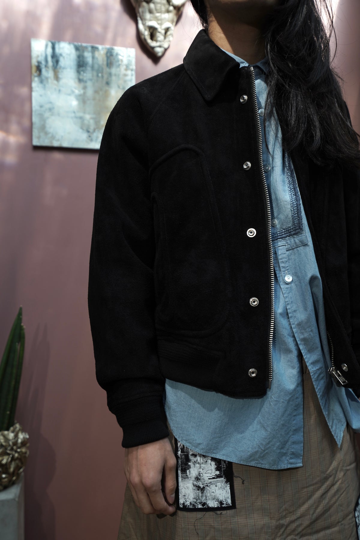 SUGARHILL(シュガーヒル)のSUEDE PIPING LEATHER BLOUSON(BLACK