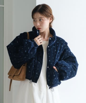 kastane カスタネ モチーフ付きハンティングジャケット 花 刺繍