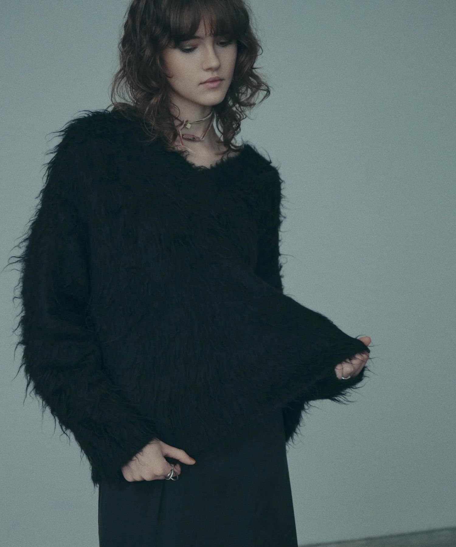 程よい抜け感】アルパカモヘヤシャギーVプルオーバー | Omekashi