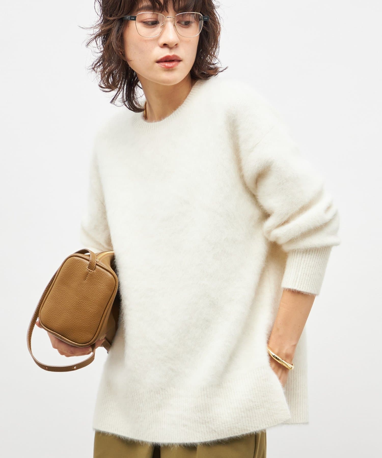 カシミヤ混ヘアリークルーネックプルオーバーニット | NOLLEY'S