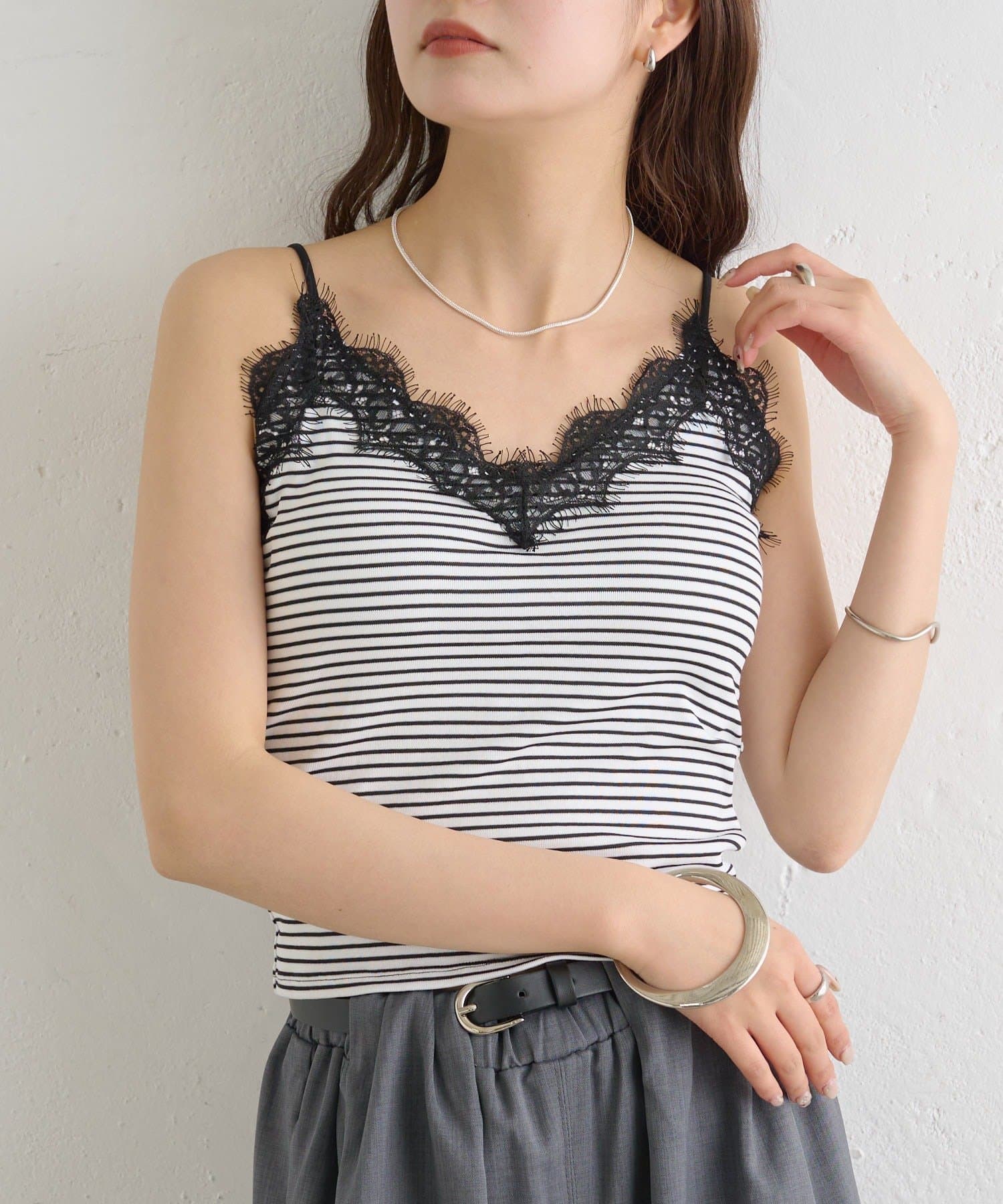 パット付きボーダーレースキャミソール | mystic(ミスティック