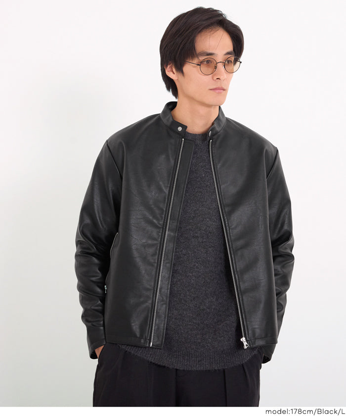 フェイクレザーシングルライダースジャケット メンズ 送料無料/メール