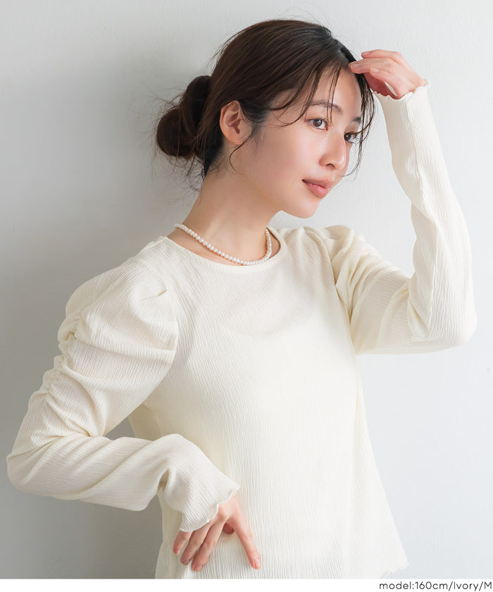 クレープシャーリングパフスリーブトップス レディース メール便不可